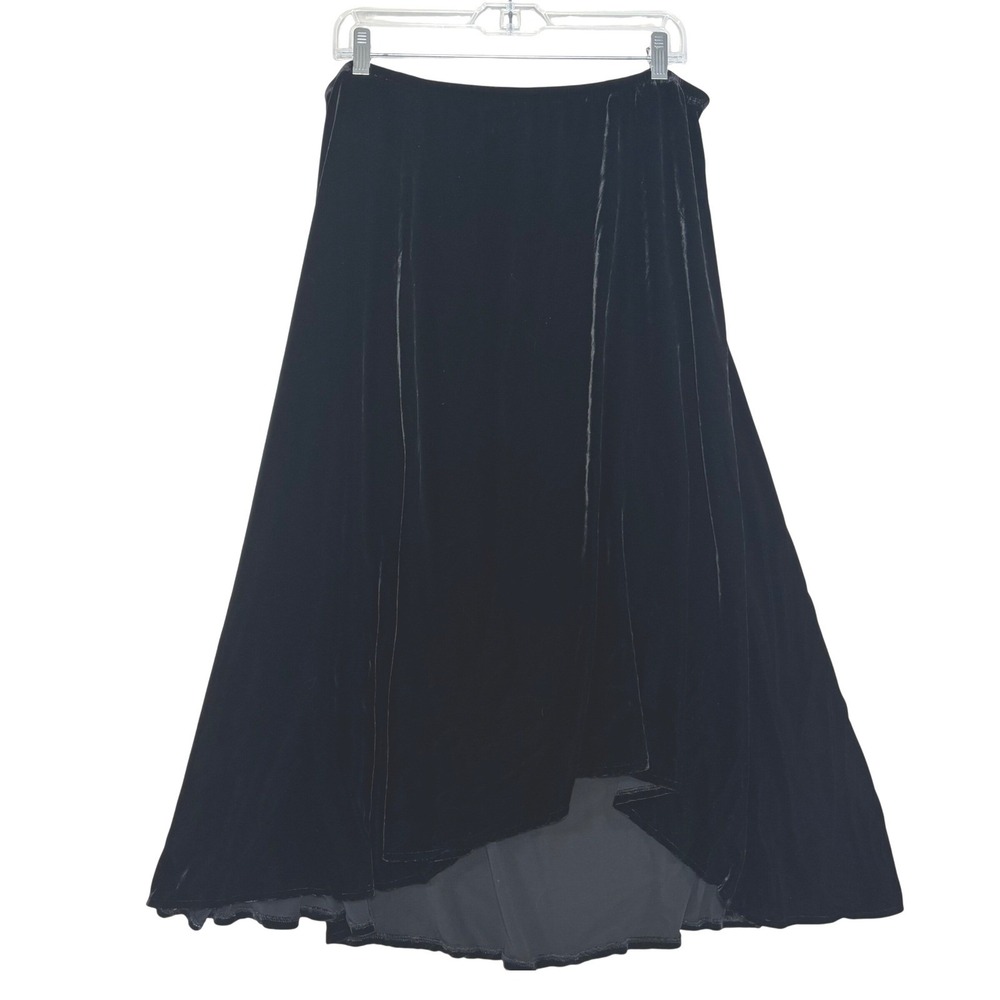 Eileen Fisher Petite Elegant Flowy Black Crushed Velvet Maxi Skirt Size PL